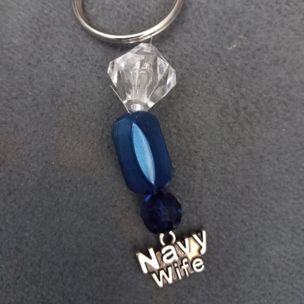 Navy wife blue and silver plated crystal Keychain key ring hand crafted